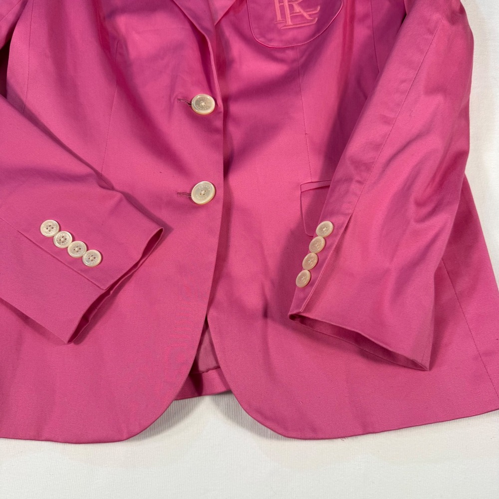 Lauren Ralph Lauren Pink Cotton Blazer Embroidery Logo Preppy Barbie Size 10 Y2K - Picture 9 of 16